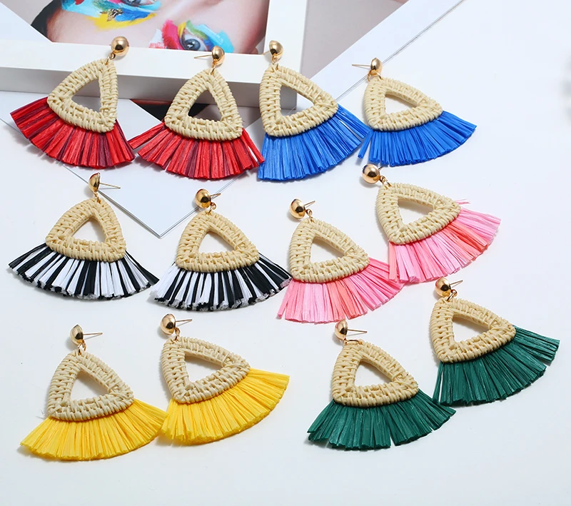 Face-Slim Simulated Pearl Tassel Long Earrings For 2019 Women Hand-Woven Rattan Retro Sector Star Popular Drop Jewelry | Украшения и