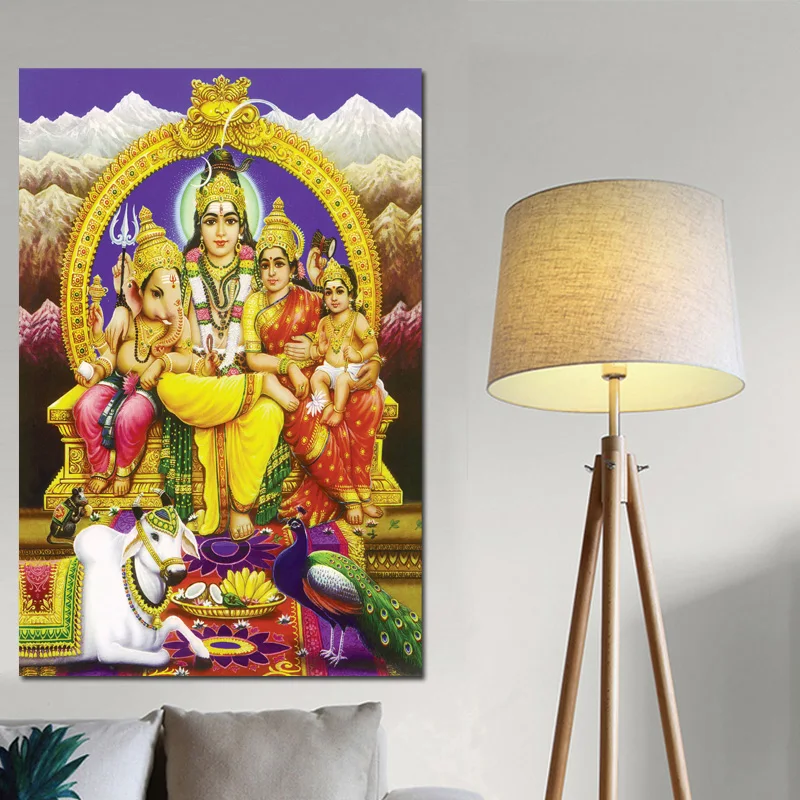 Shiva Parvati Ganesha индийское искусство Индийский Бог рисунок Холст Картина религиозный