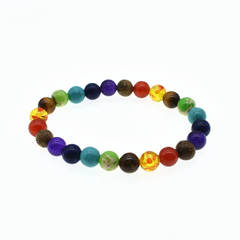 Горячая Новинка Браслет из деревянных бусин 7 цветов чакра аура натуральные