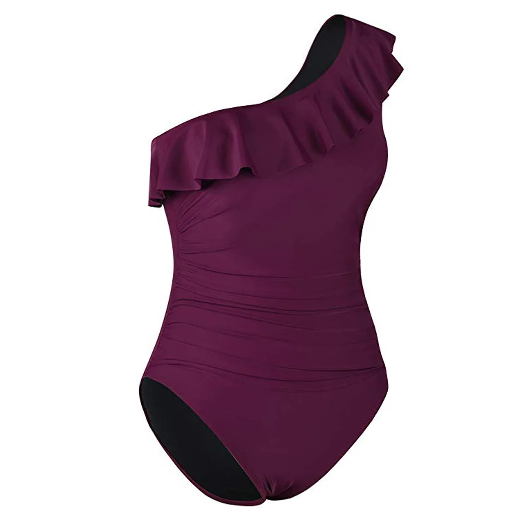 Женский купальный костюм с открытыми плечами асимметричный монокини рюшами