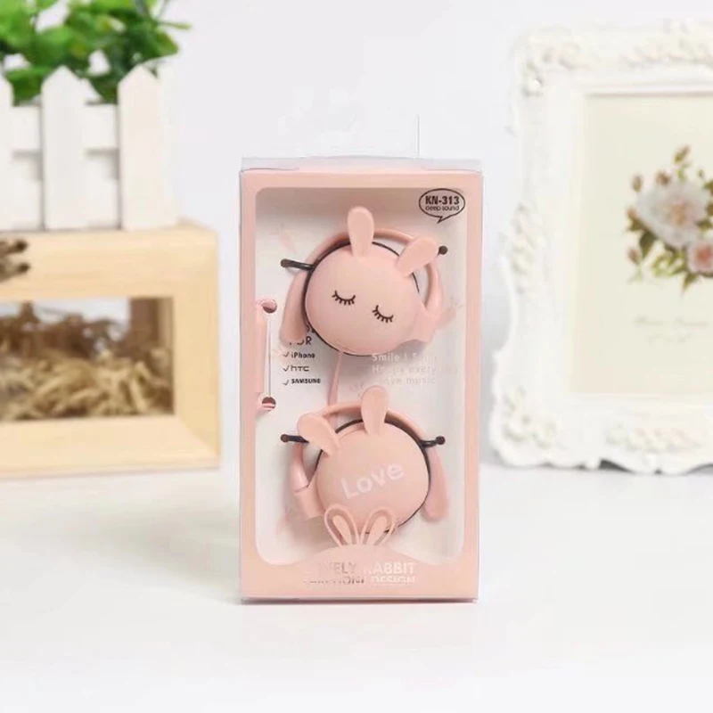 Pink Проводные наушники с милым кроликом для девочек, детские наушники 3,5 мм, музыкальная гарнитура, наушники для iPhone 6, samsung, XIAOMI, MP3/4 - Цвет: Pink