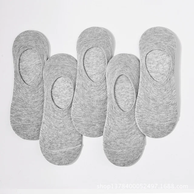 Light gray Socks 5 пар/партия, новые хлопковые мужские невидимые мужские носки, носки, тапочки, Силиконовые мягкие дышащие впитывающие пот Нескользящие однотонные летние носки - Цвет: Light gray Socks