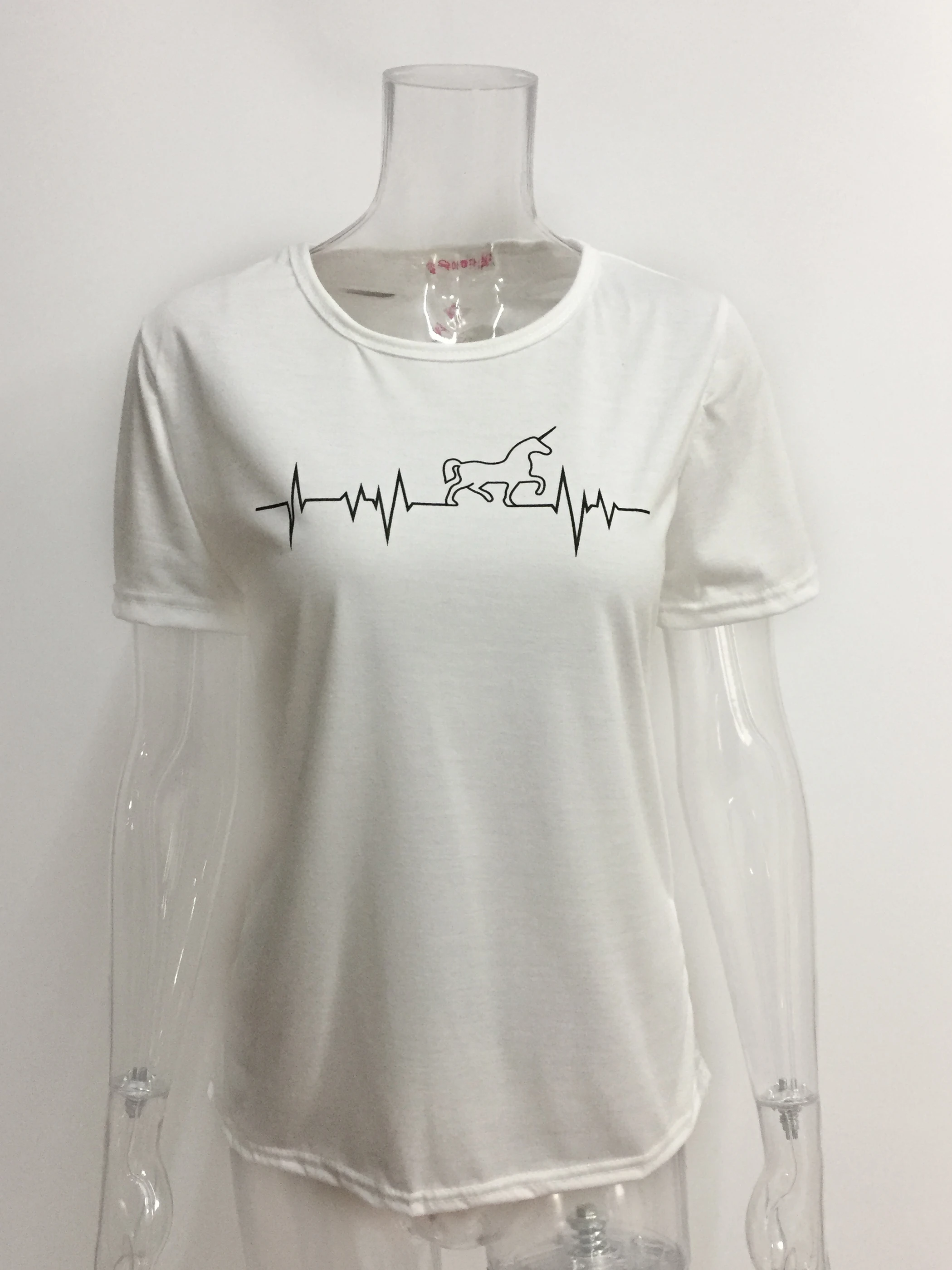 3 Color Plain T Shirt Women Cotton Elastic T-shirts Female Casual Tops Lovely Horse Printed Short Sleeve T-shirt Unicorn | Женская