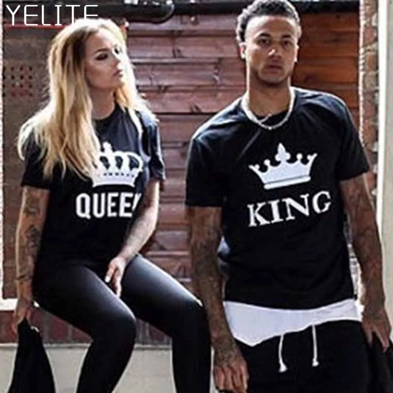 YELITE/Новинка черные топы с буквенным принтом KING QUEEN 2019 летние повседневные