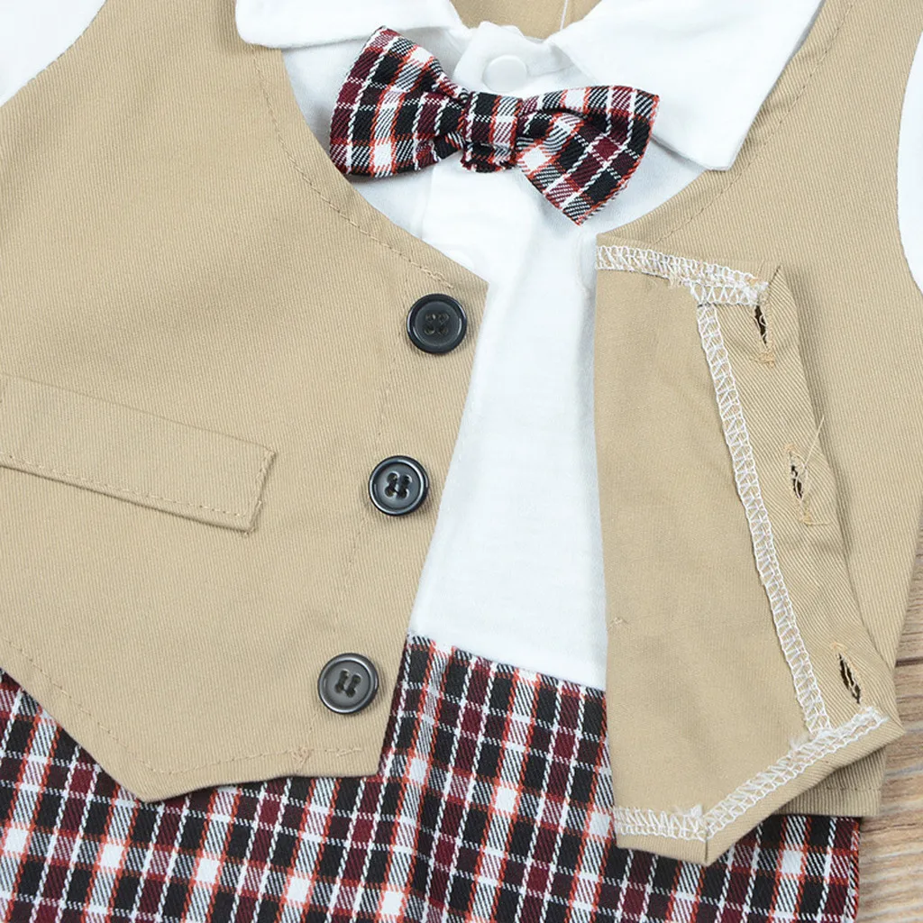 Newborn Infant Boy Sets Summer 2019 Formal Gentlemen Tie Romper Jumpsuit Plaid Clothes baby kleding boys ubranka dla niemowlat |