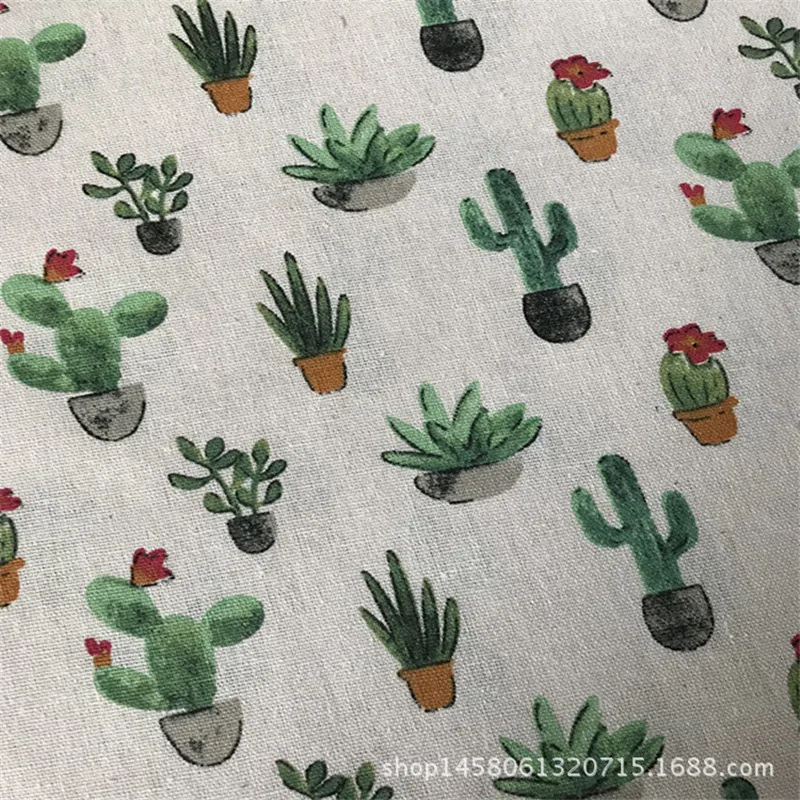 50x150 см, ткань из хлопка и льна, материал для рукоделия, с принтом цветущего кактуса, кактусы для рукоделия, сумки, покрытие для стола, домашний декор 8130a