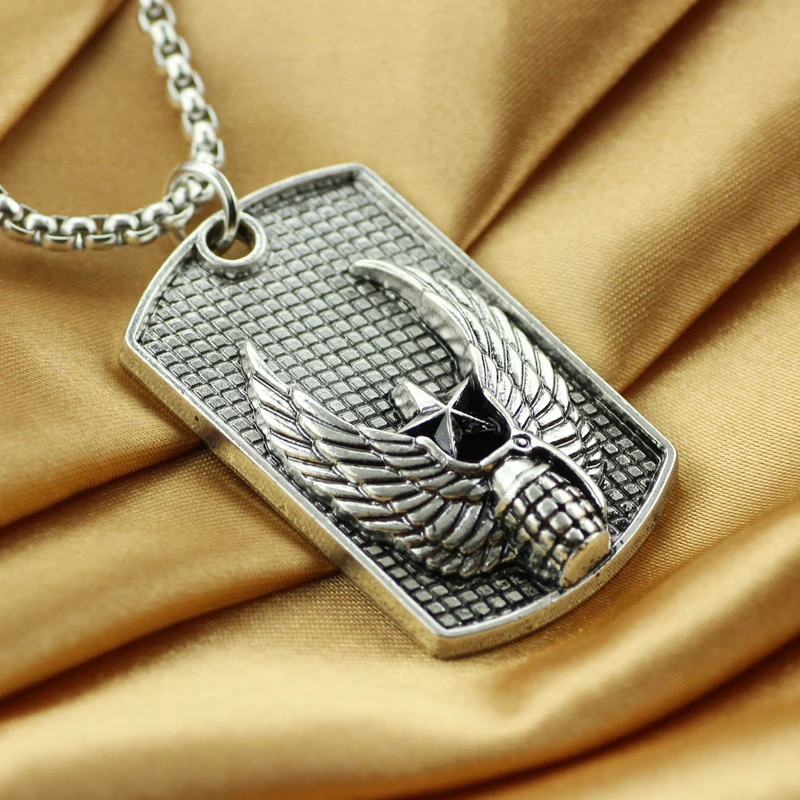 Ожерелье с орлом метки гранатой и собакой серебристая подвеска крутые Мужские