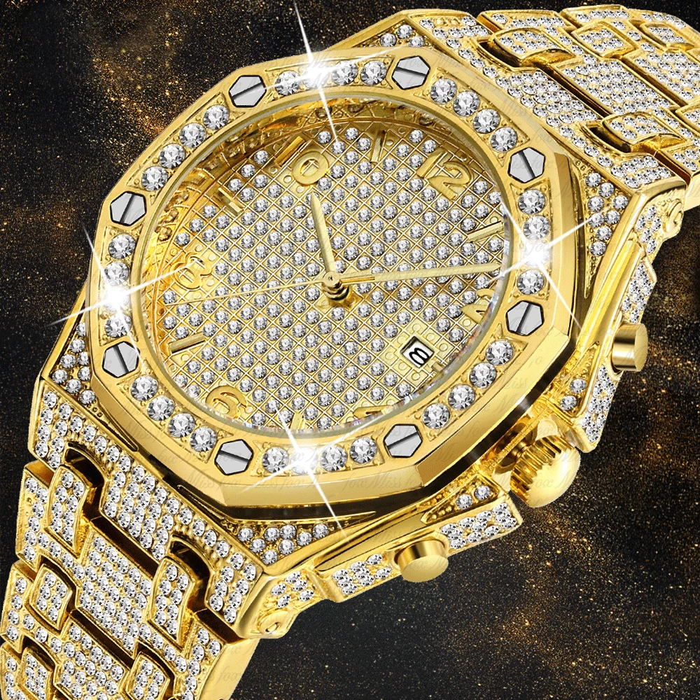 HOtTop бренд класса люкс бриллиантами часы трендовые уникальный FF 18k золотые