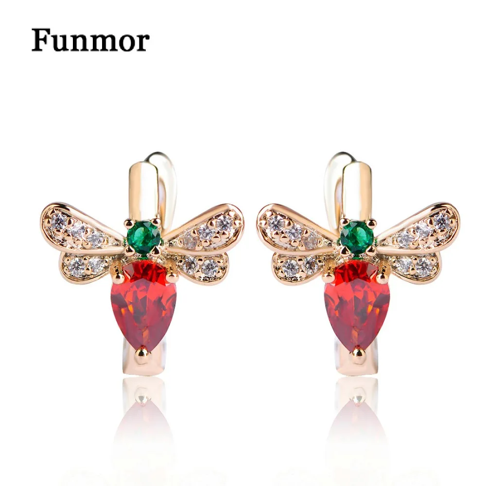 Женские медные серьги гвоздики FUNMOR изящные в виде пчелы с цирконом английское