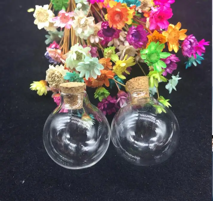 Круглая прозрачная стеклянная бутылка для рукоделия 100 шт. 24*28 мм с деревянной