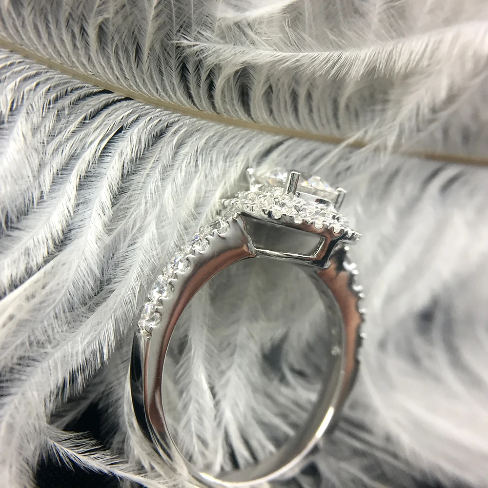 Твердое 14K белое золото 2ctw 6 5 мм Центр круглый вырез DF Moissanite обручальное кольцо