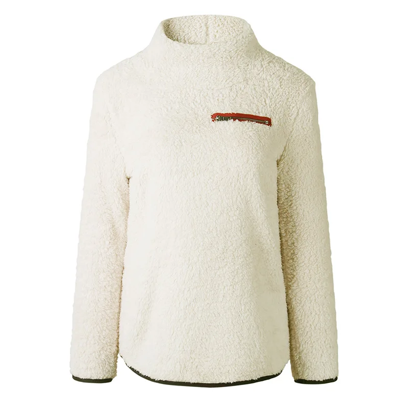 autumn sweater women's fashion zipper high collar base coat pink soft plush women casual pullover christmas | Женская одежда