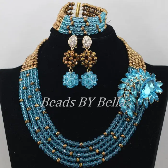 5 слоев ожерелье с красивыми небесно голубыми кристаллами нигерийская Свадебная