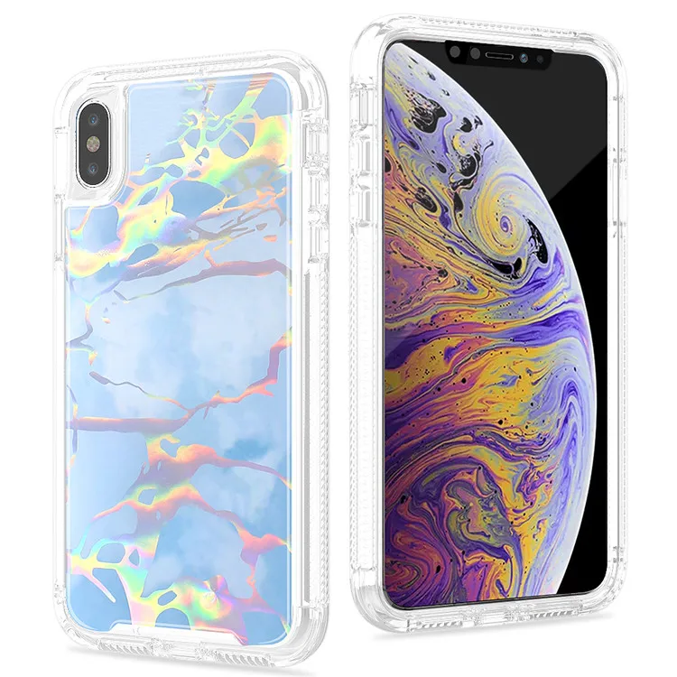 Модный мраморный лазерный чехол для телефона iPhone XS MAX XR X 6s 6 7 8 Plus PC+ TPU 360 Полный Корпус противоударный прозрачный чехол