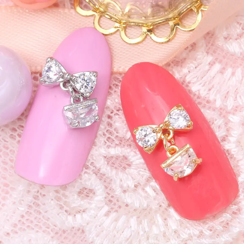 

5pcs Gold Silver Alloy Glitter Zircon Rhinestone Nail Art Decoration Butterfly Bow Pendant 3d Nail Jewelry DIY Charm Nail Tool