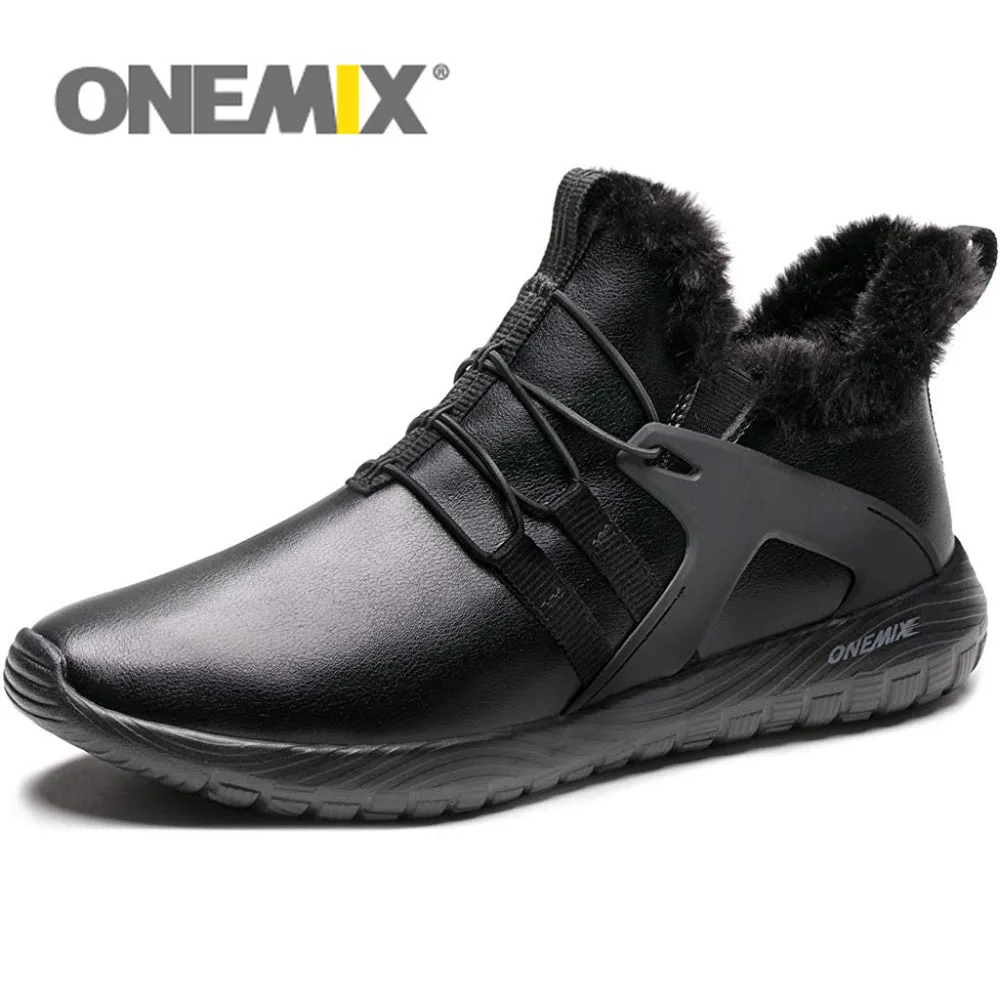 ONEMIX/мужские кроссовки для бега черные теплые зимние из искусственной кожи