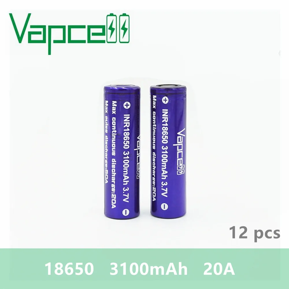 Аккумулятор Vapcell 18650 12 шт. 3100 мА · ч 20 А перезаряжаемая батарея 3 7 В электронная