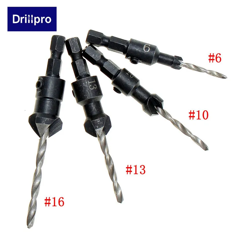 Drillpro 4 шт. Зенковка сверло набор Деревообрабатывающие инструменты#6#10#13#16 столярные сверла по дереву высокое качество