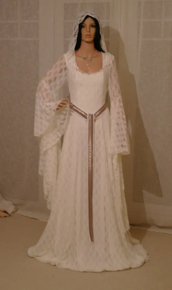 Elven/кружевное платье цвета слоновой кости с капюшоном в стиле ренессанс