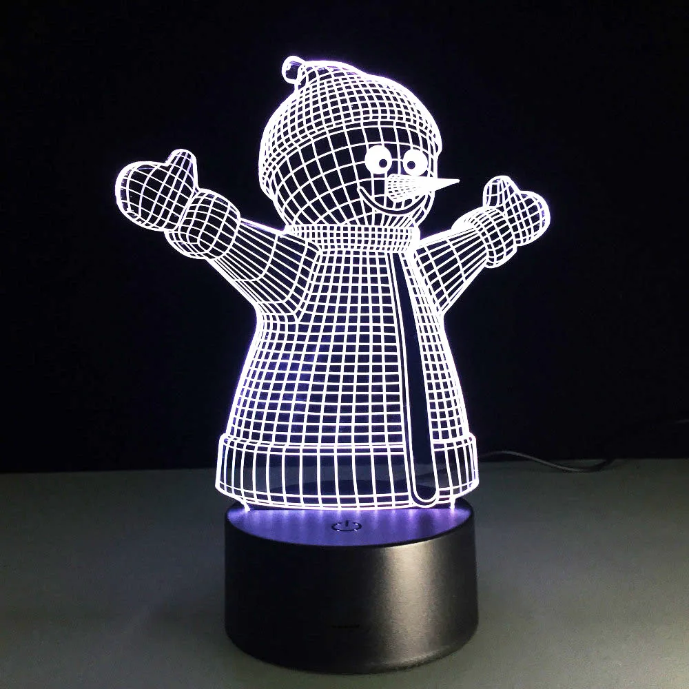 Рождественский Снеговик 3D визуальная иллюзия Лампа USB Ночник детский новогодний