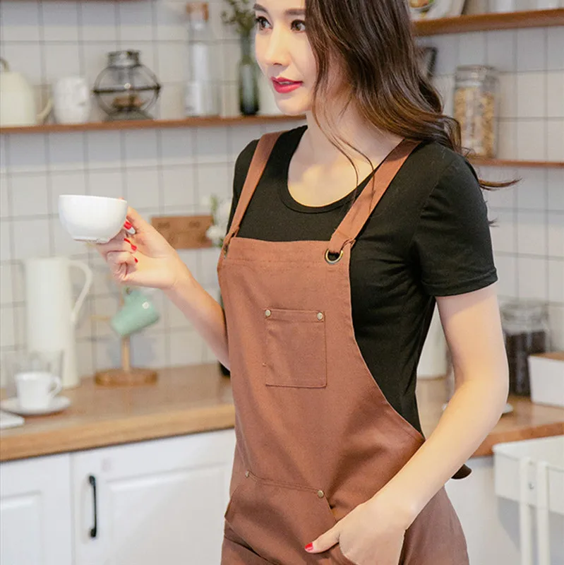 

1Pieces Canvas Waterproof Apron Korean Cotton Denim Anti-Foam Fame Retardant Strap Barista Restaurant Gardening Overalls