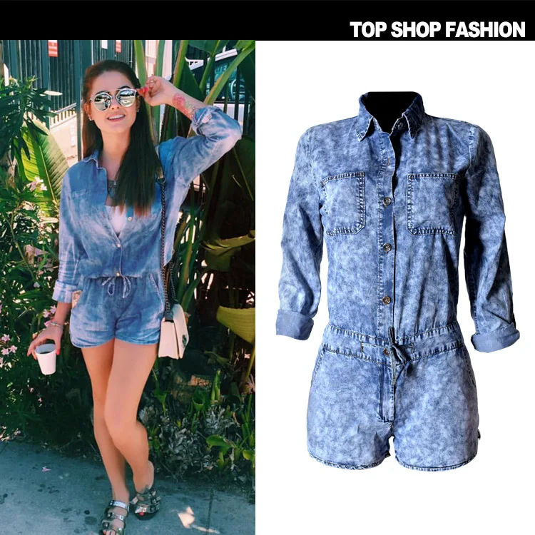 

New Europe and the United States women's high-end tencel snowflakes jumpsuits selling jeans pockets have big yards