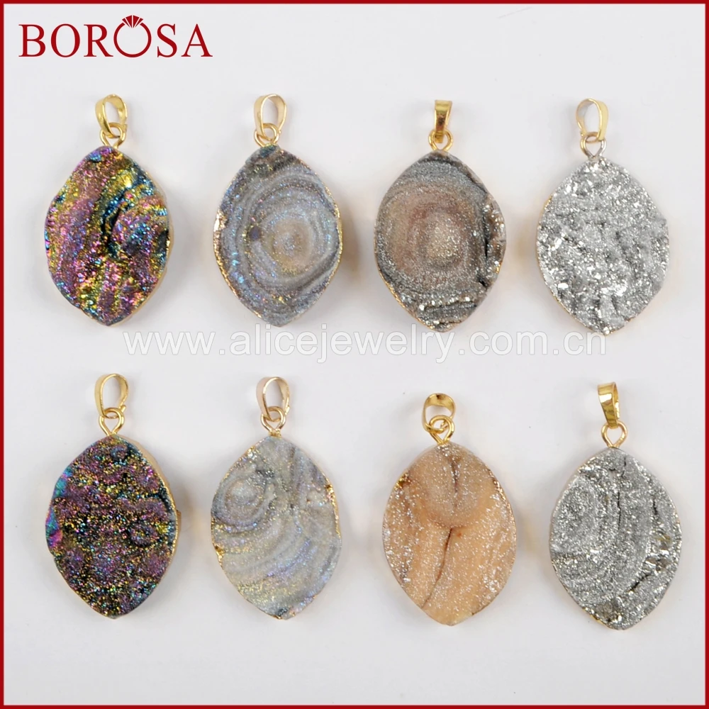 BOROSA 10 шт. Модный Золотой Цвет Маркиза Радуга Титан галактика Друза кварц кулон