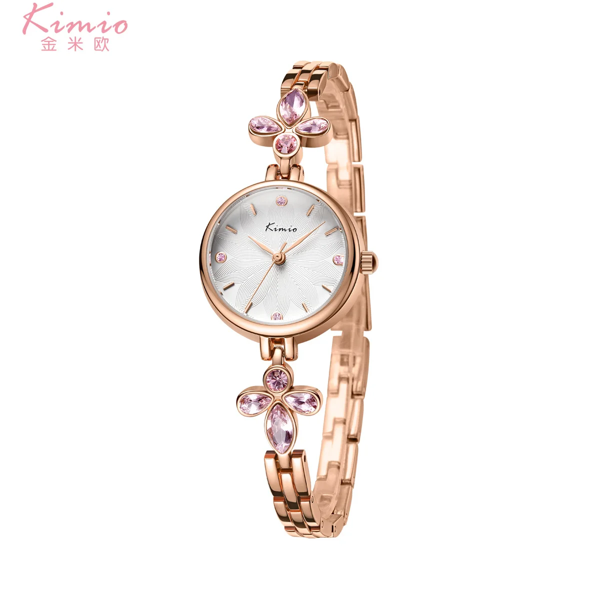 KIMIO кварцевые бриллиантовые Наручные часы алый розовый золотой Для женщин