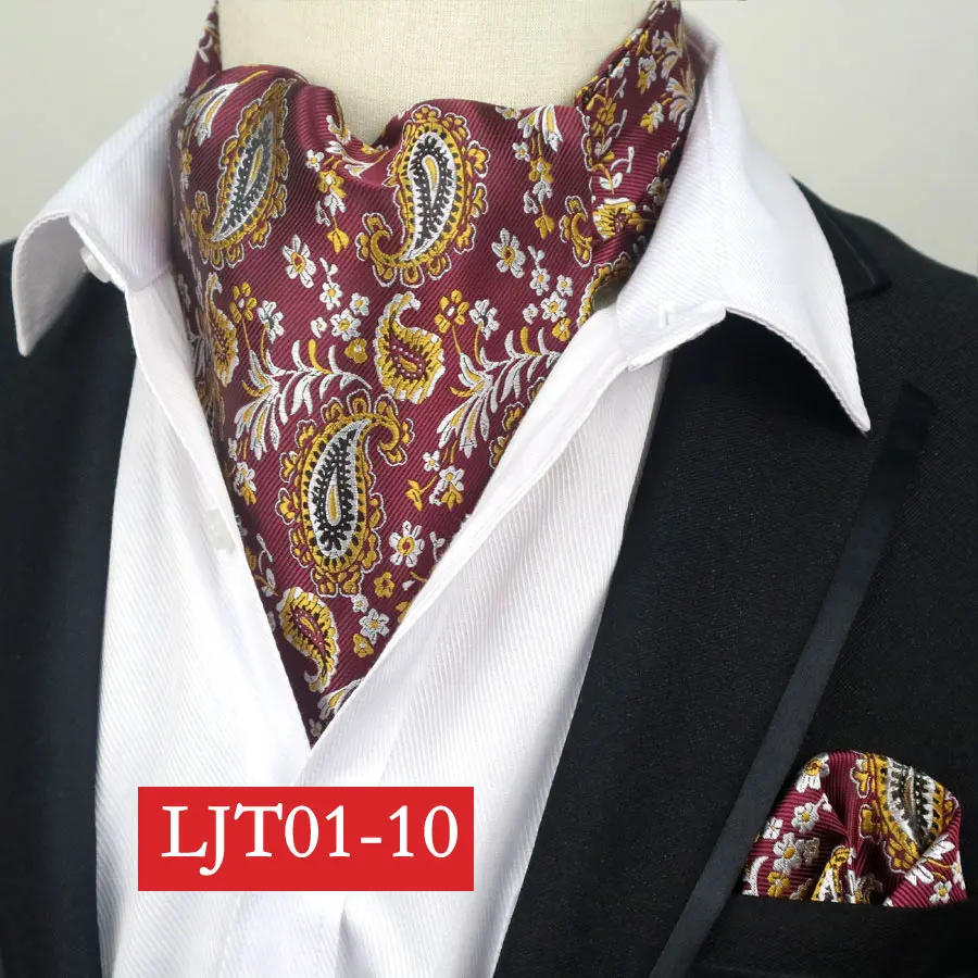 SMT-LJT01-10 YISHLINE мужской роскошный Шелковый Аскот галстук набор мужской галстук и платок Набор Цветочный Пейсли в горошек Карманный квадратный набор для свадебной вечеринки - Цвет: SMT-LJT01-10