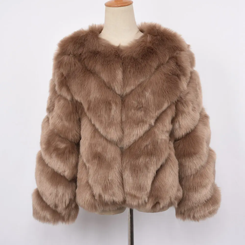 Camel Женское короткое пальто из искусственного меха, куртка из искусственного меха, Зимняя Толстая теплая меховая Модная стильная верхняя одежда высокого качества, S8411 - Цвет: Camel