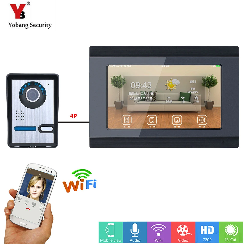 YobangSecurity видеодомофон 7 дюймов LCD Wifi беспроводной дверной звонок камера монитор