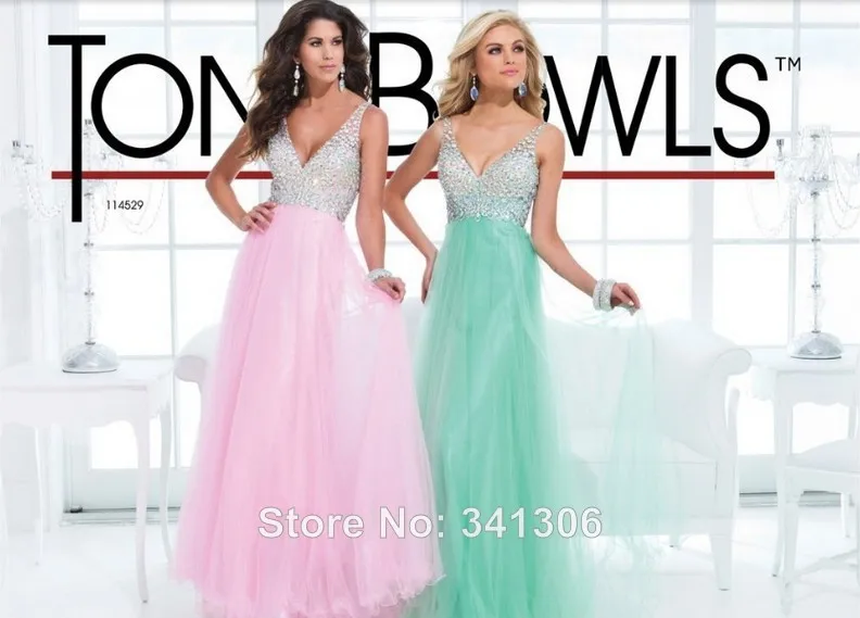 2014 New Arrival V-Neck Spaghetti Strap Handmade Beads Sexy Elegant Long Prom Dress | Свадьбы и торжества