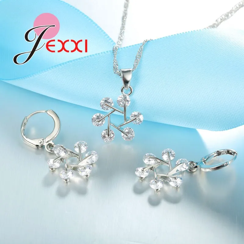 925 Стерлинговое Серебро австрийский кристалл Снежный кулон ожерелья серьги