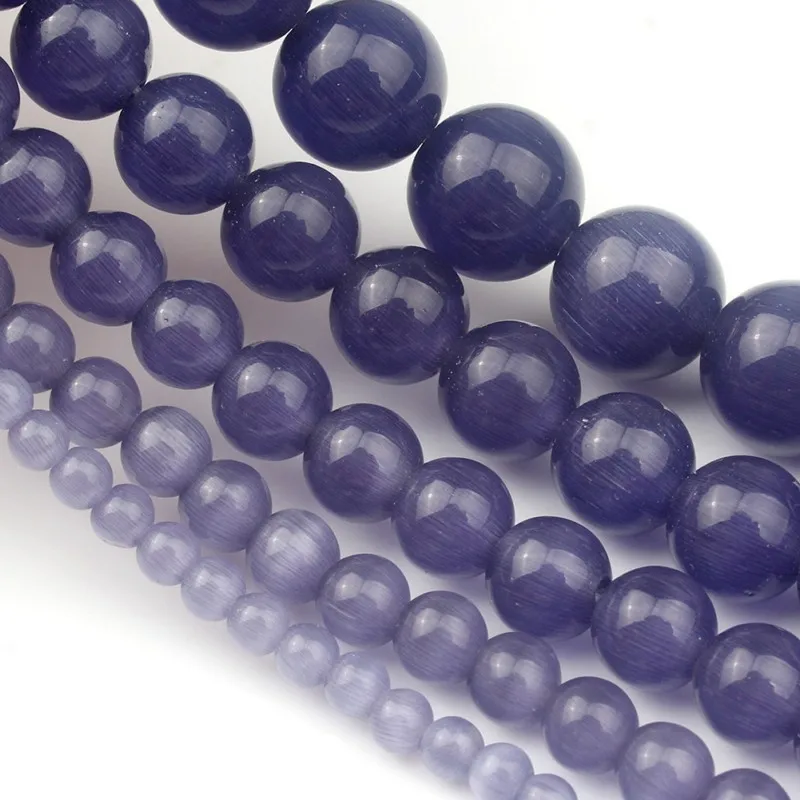 4 6 8 10 12 mm 15'' Purple Cat Eye Opal Round Loose Natural Stone Beads For Jewelry Making Fit DIY Men Charms Bracelet Necklace |