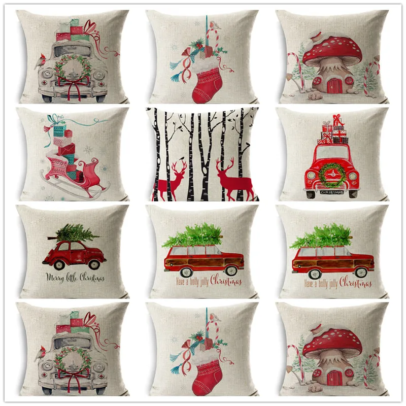 

Xmas Snow Snow-White Color Merry Xmas Mushroom Deer Socks Flower Decorative cushion cover