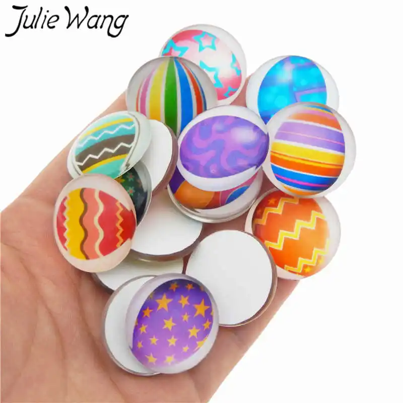 Julie Wang 20 шт 8-30 мм Смешанные Цветные пасхальные яйца стеклянные кабошоны с плоской