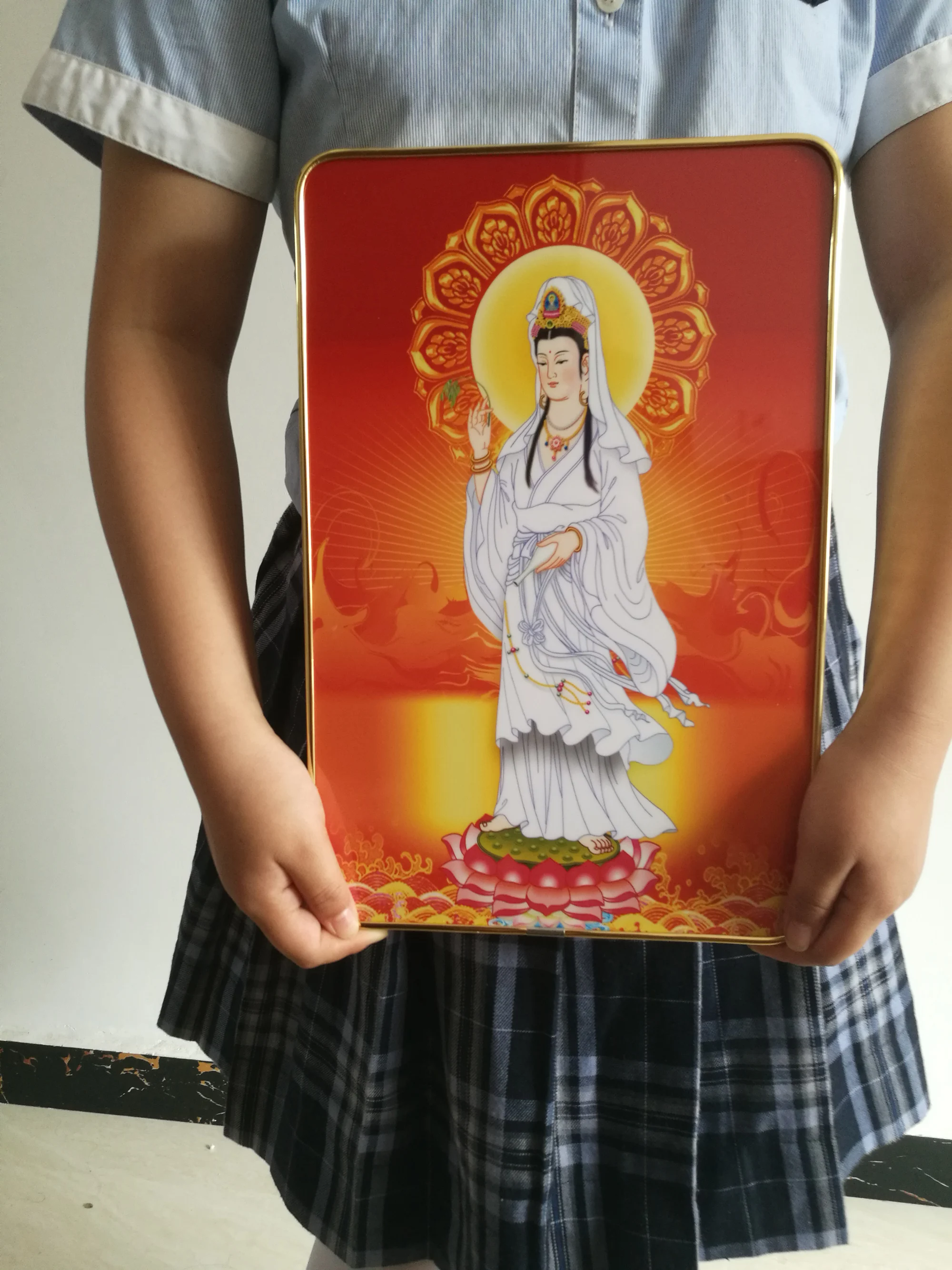 

Spiritual worship Bless family safe good luck health HOME Effective Blessing Guanyin Avalokitesvara buddha crystal Picture frame