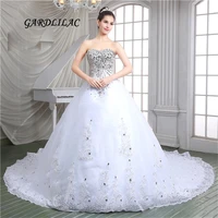 luxurious white ball gown wedding dresses 2019 tulle with silver lace appliques crystal wedding party dresses