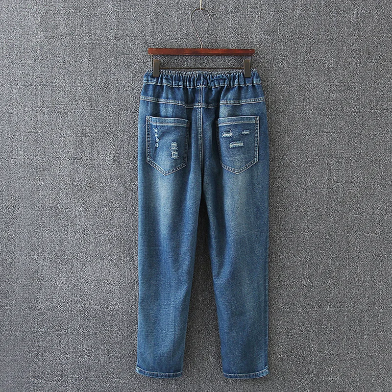 Новые женские джинсы с вышивкой и дырками свободные штаны шаровары большие