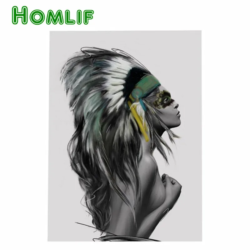Обычай алмаз живопись эйген фото Индианс Для женщин перья Attrape ревес Plumes Мандала