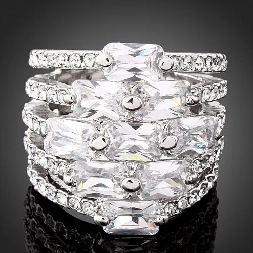 Классические циркониевые кольца с белым золотом CHRAN ювелирные изделия