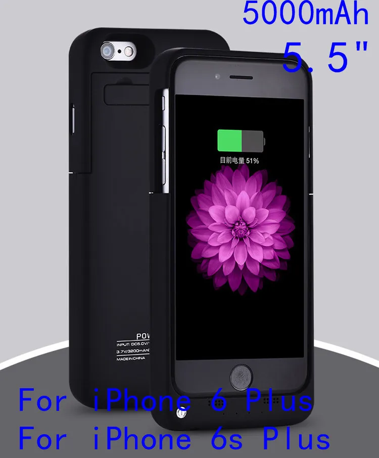 Чехол для зарядки аккумулятора 5000 мАч для iPhone 6, 6S Plus, 6G, внешний аккумулятор, чехол для зарядки s, зарядное устройство, задняя крышка с держателем - Цвет: I6P-Black