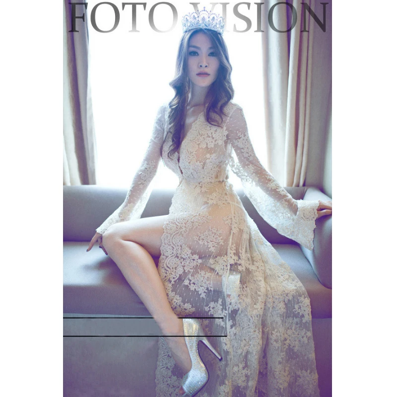 OkayMom реквизит для фотосъемки беременных женщин Модное Длинное кружевное платье в