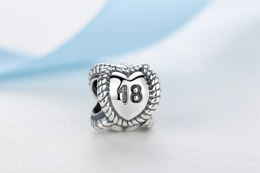 Authentic 100% 925 Sterling Silver Number 18 Love Heart Birthday Anniversary Gift Eighteen Charm Fit Bracelets &amp Bangles | Украшения и