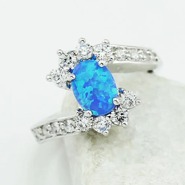 Женские кольца с синим огненным опалом haimi серебряным покрытием размер 6 7 8 9 19B