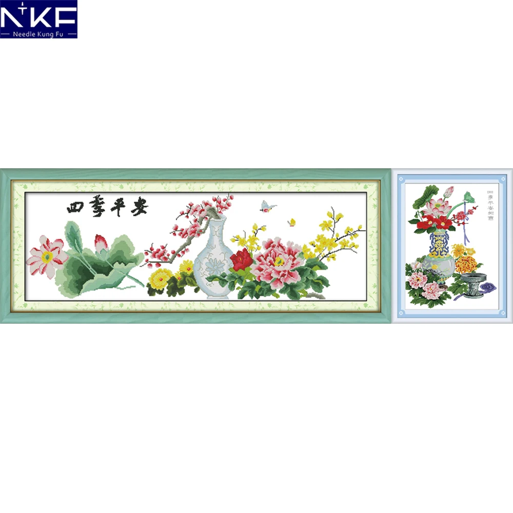 NKF Peace In Seasons Stamped Cross Stitch Embroidery 11CT 14CT DIY Needlework Chinese Kits Painting for Home Decor | Дом и сад