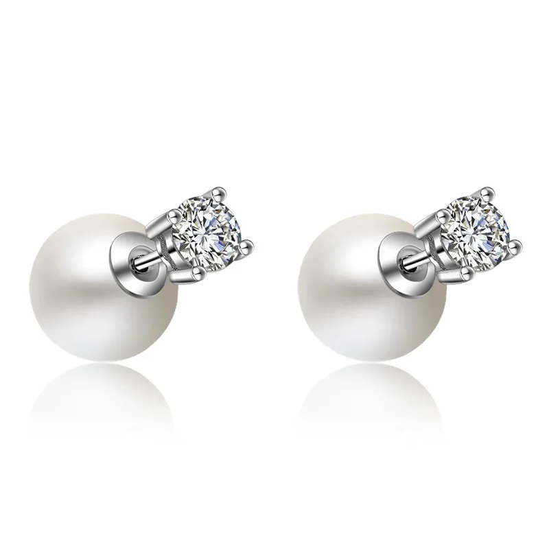Женские серьги гвоздики из серебра 925 пробы с кристаллами и жемчугом|earrings