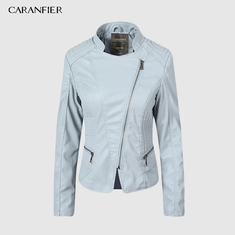 Женская кожаная куртка CARANFIER мотоциклетная осенняя из искусственной кожи на