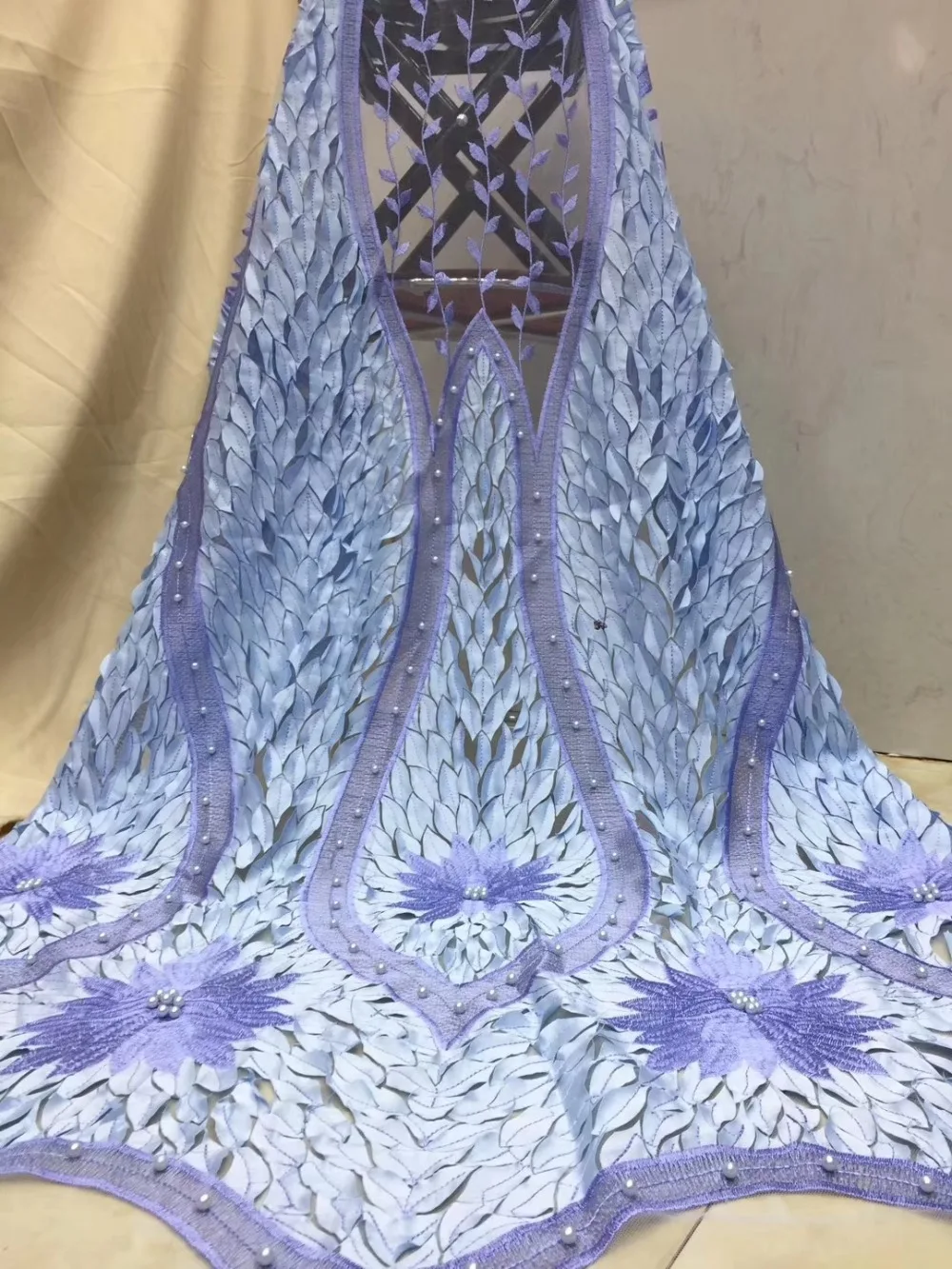 Модная вышитая бисером французская кружевная ткань высокого качества