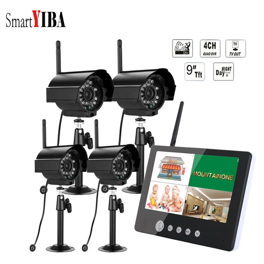SmartYIBA 9 дюймов TFT lcd 4CH беспроводная камера видеонаблюдения CCTV безопасности